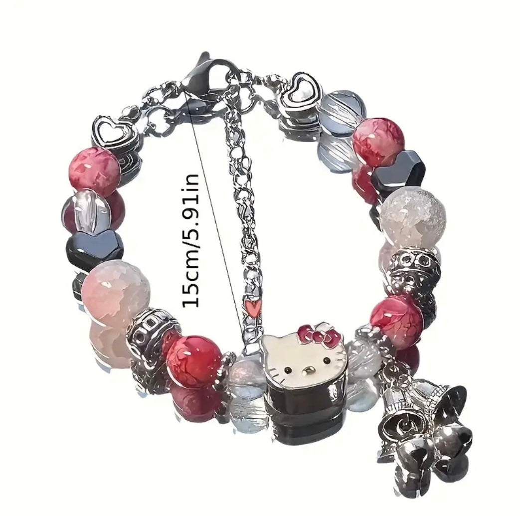 Hellokitty Pink Bead Bracelet, a Trendy Dopamine Cat Bell Bracelet That Can Be Used As a Cartoon Bracelet, Valentine'S Day Bracelet, Or a Good Luck Bracelet to Gift to Your Best Friend Or Girlfriend.