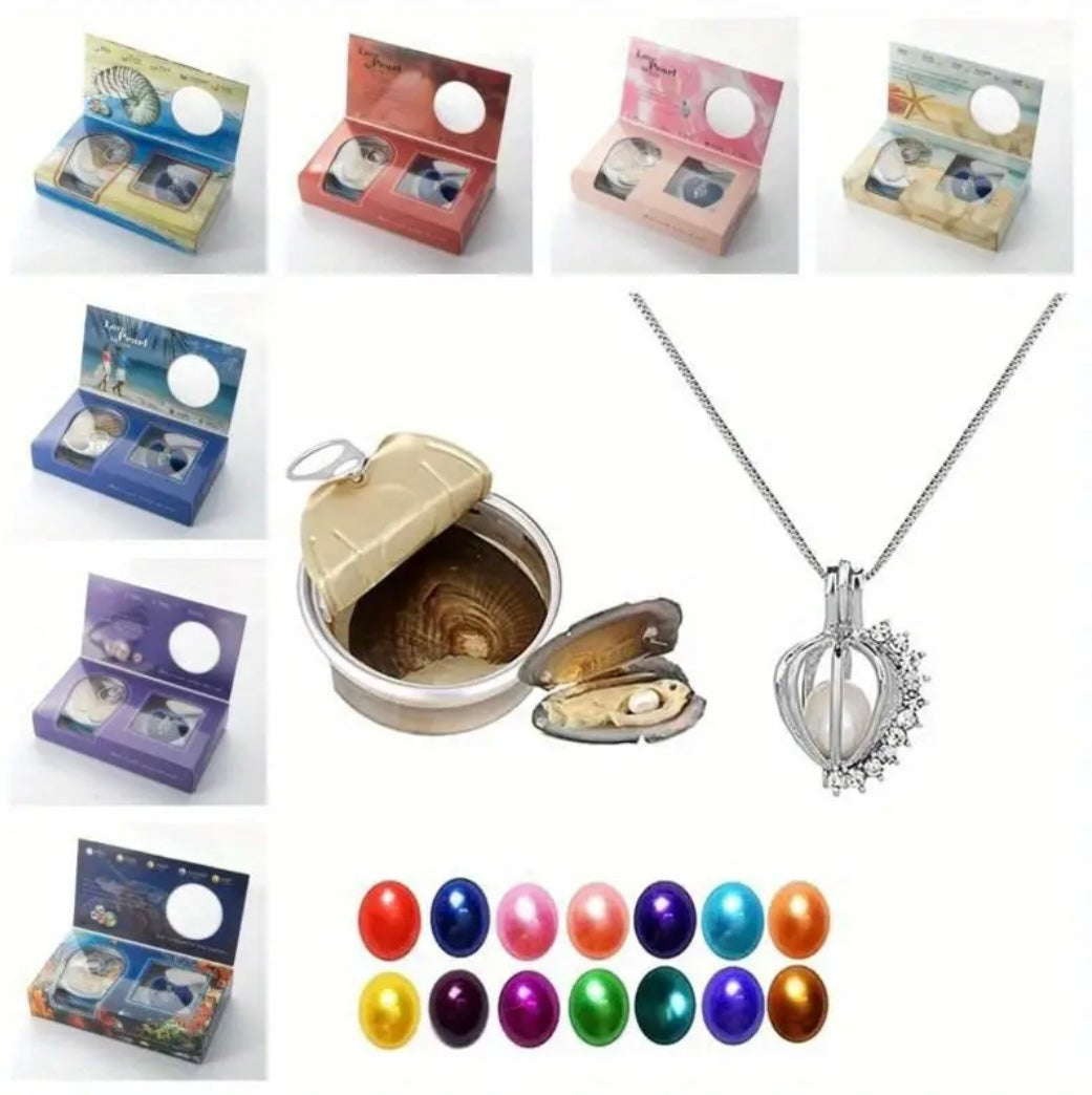 Collectible Figurines Pearl Mussel Pendant Necklace Cage Lock Pearl Couple Pearl