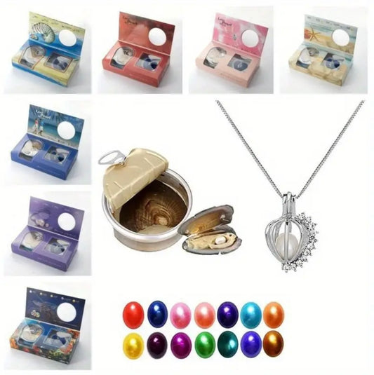 Collectible Figurines Pearl Mussel Pendant Necklace Cage Lock Pearl Couple Pearl