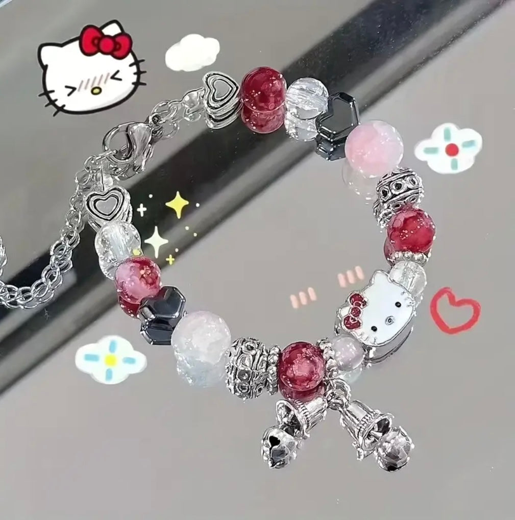 Hellokitty Pink Bead Bracelet, a Trendy Dopamine Cat Bell Bracelet That Can Be Used As a Cartoon Bracelet, Valentine'S Day Bracelet, Or a Good Luck Bracelet to Gift to Your Best Friend Or Girlfriend.