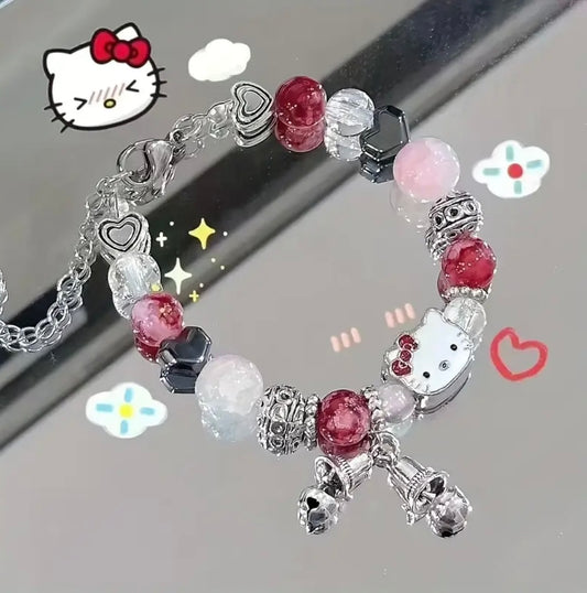 Hellokitty Pink Bead Bracelet, a Trendy Dopamine Cat Bell Bracelet That Can Be Used As a Cartoon Bracelet, Valentine'S Day Bracelet, Or a Good Luck Bracelet to Gift to Your Best Friend Or Girlfriend.